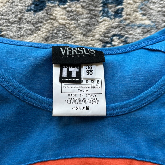 Versus by Versace “Say Hello to my Little Friend” T-Shirt in Blue and Orange - Picture 7 of 10